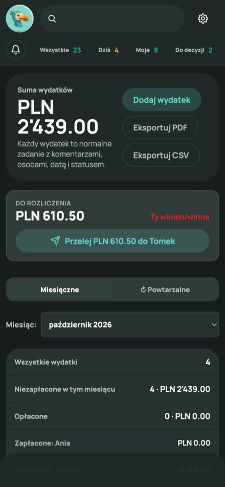 Koszty w Do-Do: wydatki na dzieci i rozliczenie (przykładowe dane)